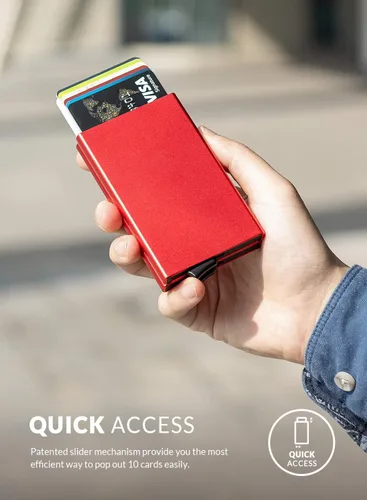 Vista 27 de VULKIT Cartera desplegable, soporte minimalista para tarjetas de crédito, bloqueo RFID, funda de metal delgada para hombres