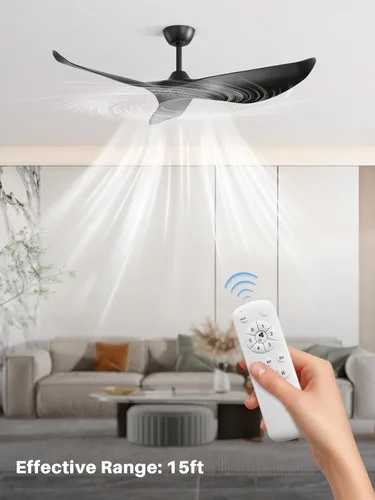 Vista 6 de Sofucor Ventilador de techo sin luz, ventilador de techo moderno de 52 pulgadas con control remoto para interior, granja, dormitorio, sala de estar
