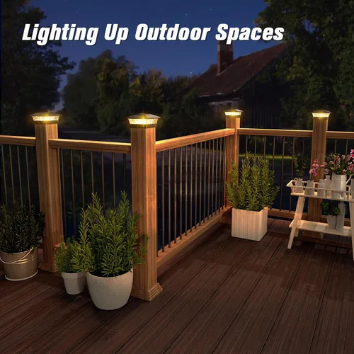 Vista 6 de Paquete de 12 luces solares para postes para exteriores, impermeables, con 16 LED ultra brillantes que se adaptan a postes de madera/vinilo de 4 x