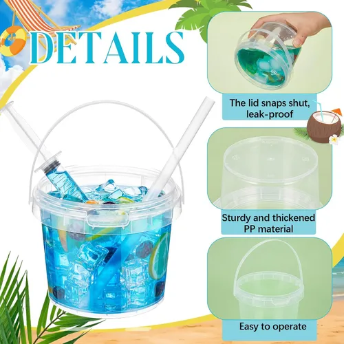 Vista 3 de Willinglong Juego de 20 cubos de plástico transparente de 16 onzas para bebidas con pajitas, tapas y jeringas para bebidas, tazas de café helado
