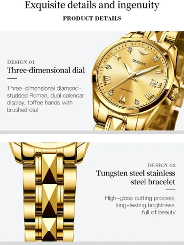 Vista 4 de OLEVS Reloj de pulsera mecánico de cuerda automática para mujer, de marca suiza, vestido de cristal de zafiro, impermeable, para mujer