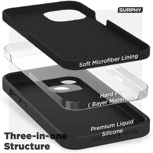 Vista 5 de SURPHY Compatible con iPhone 14 Funda con protector de pantalla (protección para la cámara y forro de microfibra suave) Funda de silicona líquida