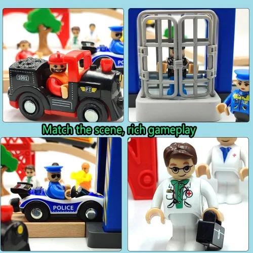 Vista 6 de Figuras de personas de juguete con herramienta para niños, figuras de acción para trenes, autos, varias profesiones para casa de juegos, pista