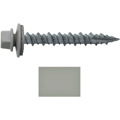 Vista 2 de 10 tornillos para techos de metal gris ABC de 1-1/2 pulgadas, cabezal de arandela hexagonal, arranque automático/roscado, arandela EPDM. 1 bolsa