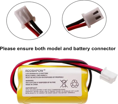 Vista 2 de Batería de emergencia de señal de salida Ni-CD de 3.6V 900mAh para Unitech LEDR-1 6200RP, Dantona CUSTOM-318 OSA230, Lowes 253799, Exitronix