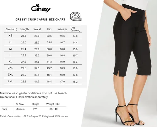 Vista 5 de Ginasy Pantalones capri para mujer, casuales, de verano, elegantes, elásticos, de cintura alta, con bolsillos