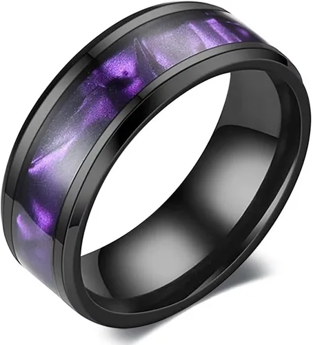 Vista 2 de XAHH Anillos para parejas para él y ella, chapado en oro negro, anillo de boda de promesa para mujer, circonita cúbica púrpura, circonita cúbica