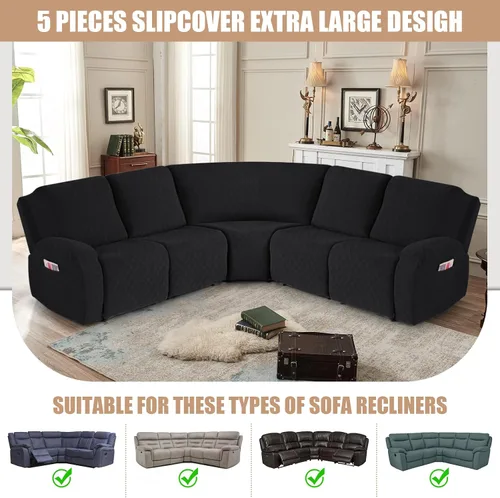 Vista 4 de VANSOFY Fundas de Sofá Seccional Reclinable Extra Grandes, Fundas Lavables de 5 Piezas para Sofá Seccional en Forma de L con Asiento de Esquina
