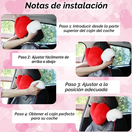 Vista 4 de Paquete de 2 almohadas para reposacabezas de automóvil en forma de corazón con alas de ángel, cómodo cojín suave para reposacabezas kawaii Negro