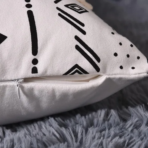 Vista 7 de Tosewever Juego de 4 fundas de almohada geométricas bohemias de 18 x 18 pulgadas, fundas de almohada de algodón de piel sintética a rayas modernas