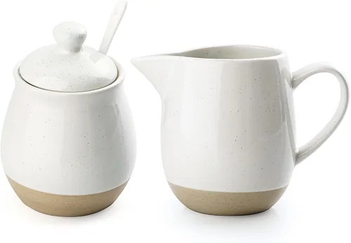 Vista 9 de famiware Milkyway Cremera de 13 onzas con asa, jarra de cerámica para café/leche/salsa/servir/ensalada, dispensador de gres para jarabe de arce