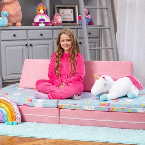 Vista 3 de Jaxx Playscape - Imaginativo juego de muebles modulares/sofá - Patrones divertidos para niños (arco iris/rosa)