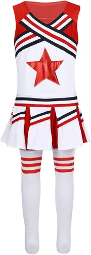 Vista 3 de iEFiEL Disfraz de animadora para niñas pequeñas, uniforme de cosplay con falda plisada