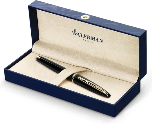 Vista 13 de Pluma estilográfica Waterman Carene Deluxe con punta mediana de oro macizo y tinta azul (S0699940), negro, dorado (Black Sea and Gold)