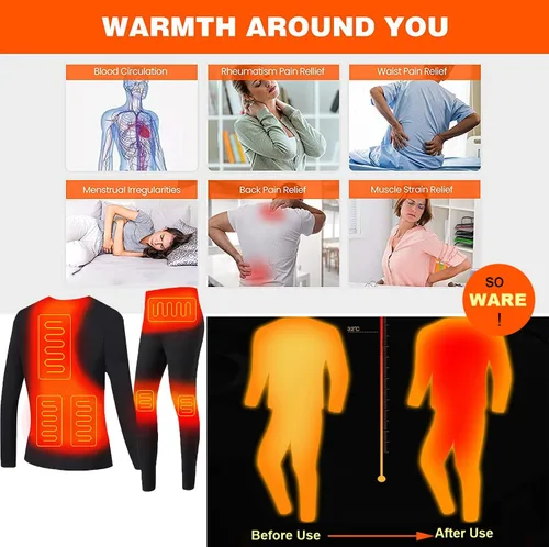 Vista 3 de scosao Conjunto de ropa interior térmica con pantalones térmicos para hombre, capa base de calefacción para invierno, parte superior e inferior