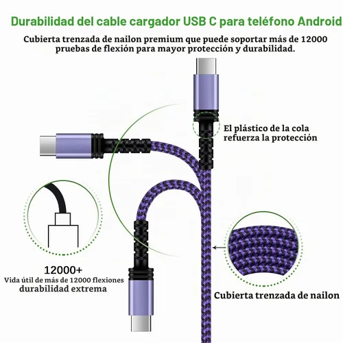 Vista 8 de Samsung - Cable de carga rápida tipo C, cable de alimentación de teléfono Android de 6 pies para Samsung Galaxy A23/A15 5G/A14 5G/A54/A53/S24/S23