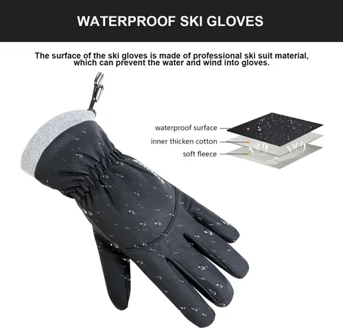Vista 4 de Guantes de esquí impermeables de invierno para hombres y mujeres, resistentes al viento, para pantalla táctil, guantes de nieve, clima frío y cálido