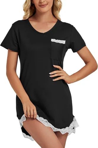 Vista 4 de Vrtige Camisón de manga corta para mujer, camisón de encaje con cuello en V