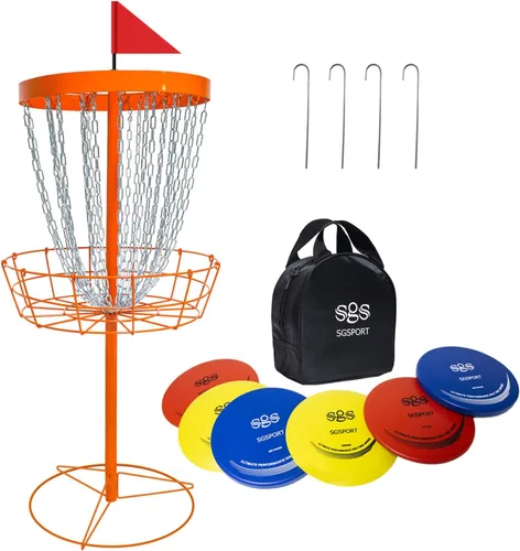 Vista 9 de Disc Golf Basket - Portable Disc Golf Target with Heavy Duty 24-Chains Come with 6pcs Disc Golf Discs and Carry Bag, Ground Stake -Suitable for