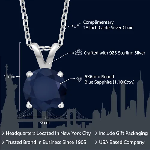 Vista 177 de Gem Stone King Collar con colgante solitario de plata de ley 925 de 0.236 in con piedra natal redonda Collar de 4 puntas para mujer Con cadena