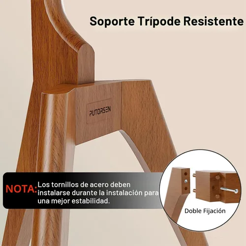 Vista 6 de PUTORSEN Soporte de TV con caballete de madera maciza para televisores de 45 a 65 pulgadas, cable oculto, nogal