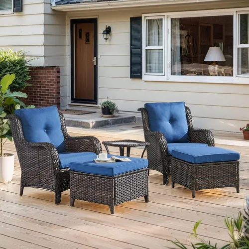 Vista 82 de Belord Mesa auxiliar pequeña para exteriores, mesa de mimbre de vidrio templado, mesa de centro impermeable para patio, mesa auxiliar de ratán