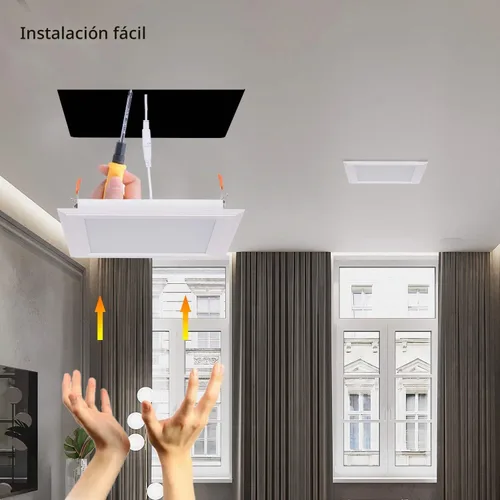 Vista 4 de Luces de panel LED empotradas de 15 W, luz de techo cuadrada blanco (White 4000K)