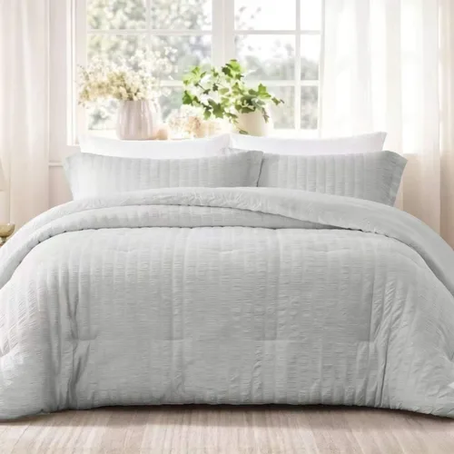 Vista 12 de Quataly - Juego de edredón Seersucker tamaño Twin/Twin XL en color blanco; juego de cama de 2 piezas que incluye 1 edredón suave y esponjoso y 1