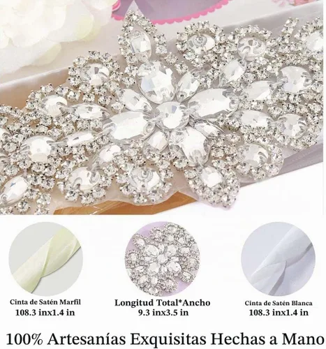 Vista 5 de Cinturón de Boda con Brillantes y Perlas de Cristal para Novia, con Adorno de Cuentas, para Vestidos de Mujer 004 Plata