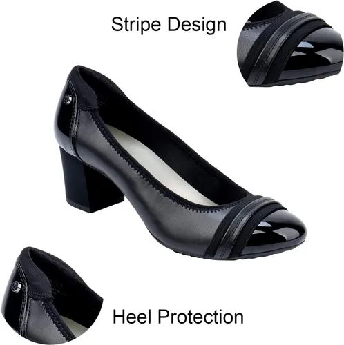 Vista 3 de JENN ARDOR Zapatos de tacón grueso de ballet para mujer con punta redonda, tacón cuadrado medio, zapatos de tacón suave sin cordones para oficina