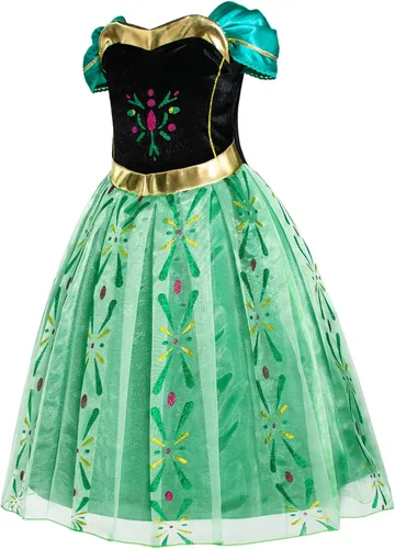 Vista 4 de Party Chili Disfraces de princesa de cumpleaños para niñas de 3 a 12 años Verde