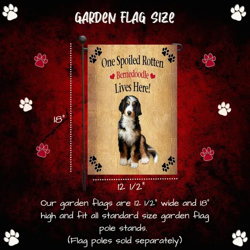 Vista 6 de Doggie of the Day GFLAG61128 - Banderas de jardín con perro de Bernedoodle podrido, para exteriores, doble cara, patio, porche, césped, primavera