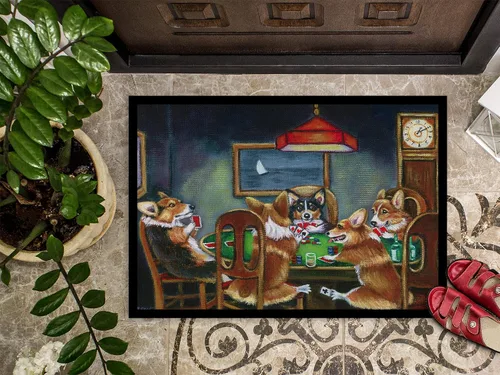 Vista 3 de Caroline's Treasures 7416MAT Corgi Playing Poker - Felpudo de 18 x 27 pulgadas, para interiores y exteriores, para entrada, antideslizante, lavable