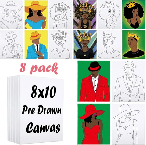 Vista 7 de Paquete de 8 lienzos predibujados para pintar para adultos, suministros para fiestas de pintar y beber, juego de pintura en lienzo para artistas