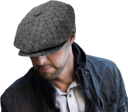 Vista 6 de EPOCH Gorra de lana para hombre, sombrero de golf Applejack de cabbie de tweed de conducción en espiga Nsb1910