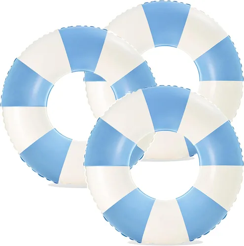 Vista 10 de Flotadores de piscina a rayas de 32 pulgadas para adultos, paquete de 3 flotadores inflables de piscina - Flotador de piscina de verano para adultos