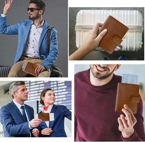 Vista 6 de Cartera de pasaporte de cuero genuino, Nuevo camello