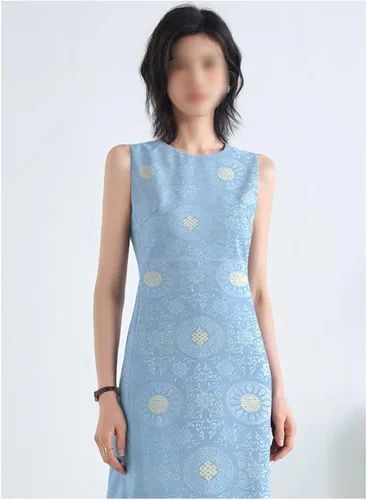 Vista 5 de BAWHO Mooie Jacquard Stof Elegant Licht Fel Kleur Patroon Ontwerp Bloem Ambachten Doek Voor Naaien Cheongsam Kostuums Damesjurken DamesjurkenBlauw75