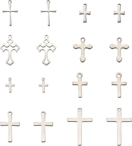 Vista 8 de Crafans Dijes de cruz de acero inoxidable con agujero grande Crucifijo Jesús Ankh Cruz colgante lateral para hacer joyas, manualidades de Pascua
