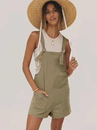 Vista 9 de ANRABESS Overol de verano para mujer, holgado, sin mangas, con tirantes ajustables, con bolsillos