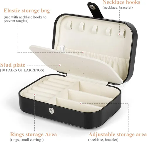 Vista 3 de Mpeyuiltic Joyero de viaje, estuche de joyería portátil de piel sintética pequeño para mujeres y niñas, organizador de joyas de viaje de doble capa