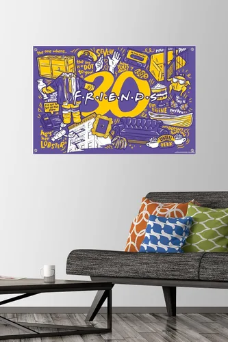 Vista 2 de Trends International Friends 30th - Purple Wall Poster, 22.37" x 34.00", Premium Poster & Push Pin Bundle