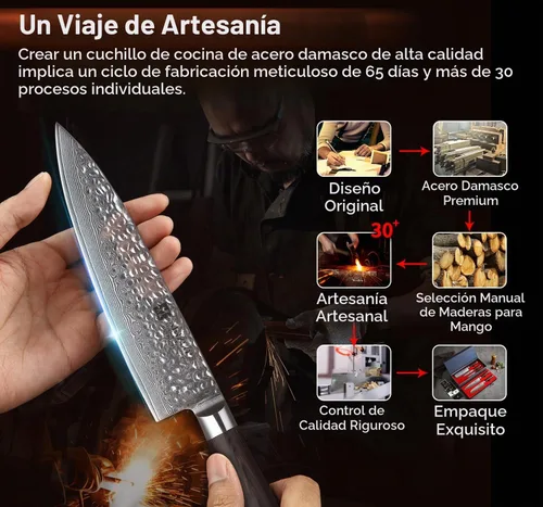 Vista 5 de XINZUO Juego de 5 cuchillos de corte de cocina, hoja de damasco martillada de 67 capas, juego de cuchillos de chef afilados de estilo japonés