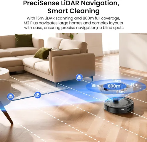 Vista 3 de Lefant LiDAR Robot Aspirador y Trapeador Combo, 75 días de autovaciado, 6000Pa potente Scution, mapeo de varios pisos, zonas prohibidas, 140 minutos