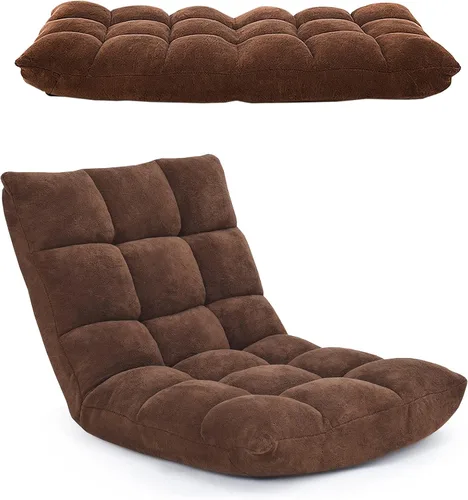 Vista 10 de BestComfort Silla de suelo con soporte de respaldo, sillas de juegos de suelo con 14 posiciones ajustables, cama acolchada, asiento plegable