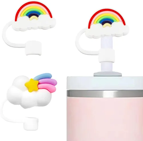 Vista 10 de 8 fundas de popote compatibles con vasos Stanley de 30 y 40 onzas, protectores de tapas reutilizables con puntas de silicona para vasos de 0.4