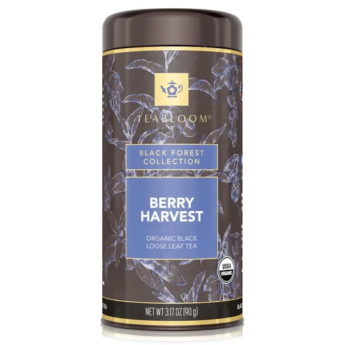 Vista 4 de Teabloom Té negro orgánico afrutado, té de hojas sueltas de cosecha de bayas, certificado orgánico y kosher, mezcla de hojas enteras frescas