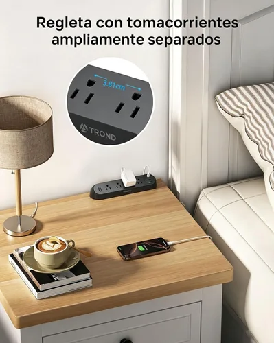 Vista 8 de TROND Regleta de alimentación con abrazadera de escritorio USB C PD 20 W, protector de sobretensiones con 4 salidas de CA, 4 puertos USB, cable