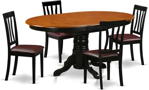 Vista 14 de East West Furniture AVAT5-BLK-C - Juego de mesa de comedor de 5 piezas para 4 personas, incluye una mesa de cocina ovalada con hojas de mariposa y 4