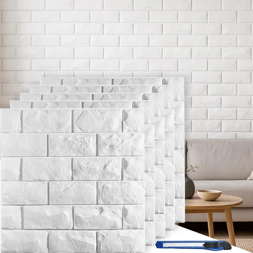 Vista 10 de Circloophs Paneles de pared 3D para pegar y despegar, papel tapiz 3D imprimible de ladrillo negro, autoadhesivo, impermeable, paneles de ladrillo